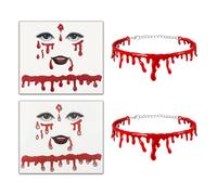 XNHIU 4pcs Halloween Vampire Makeup Stickers and Horror Blood Dripping Necklace Halloween Temporary Tattoo Stickers Masquerade Party Makeup Props for Women and Girls