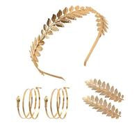 XNHIU 5pcs Women's Greek Goddess Costume Accessories Roman Leaf Crown Headband Arm Bracelet Cuff Hair Clip Ancient Greek Costume Accessories for Halloween