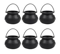 XNHIU 6pcs Black Witch Cauldron Halloween Candy Bucket Plastic Mini Witch Cauldron Halloween Witch Pot for Halloween Party Decor