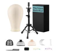 xnicx 23" Wig Stand Tripod with Head,Wig Head and Stand Set,Table Wigs Tripod for Making,Display,Includes Caps Clips,T-Pins,C Needles,Carrying Bag,Brush(39.5-62.5cm)