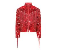 Xnihocha Boys Tassel Sequin Jacket-Kids Girl Glitter Motorcycle Bomber Coat 70s Disco Hip Hop Party Costume Red 9-10 Years