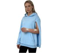 Xnihocha Dialysis Top for Women Adaptive Hoodie Arm Hidden Zipper Long Sleeve Hooded Sweatshirts for Post Surgery Dialysis Recovery Light Blue XL