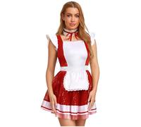 Xnihocha French Maid Fancy Dress Costume for Women Anime Cosplay Uniform Roleplay Outfits Red 3XL