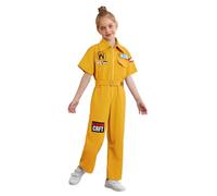Xnihocha Girls Boys Mechanic Costume Coverall Boiler Suit Zip-Front Short Sleeve Overalls Jumpsuit Flight Suit Bodysuit Yellow 3-4 Years