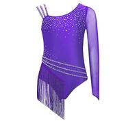 Xnihocha Girls Lyrical Dance Costume Sparkly Asymmetric Tassel Skirt Ballet Leotards Latin Ballroom Dancewear Purple A 15-16 Years