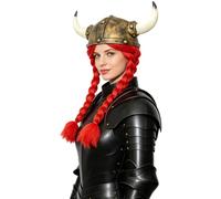 Xnihocha Horned Viking Helmet Wig Scandinavian Costume Red One Size | Party Prop,Fan Merchandise,Masquerade Gear,Barbarian Costume Accessories,Carnival Viking Themed Headgear,Stage Accessory