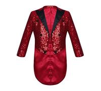 Xnihocha Kids Boys Shiny Sequins Tailcoat Blazer Party Suit Magic Shows Performance Outfit Burgundy 7-8 Years