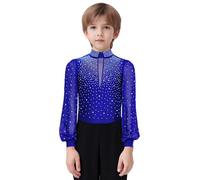 Xnihocha Kids Boys Sparkle Rhinestones Figure Ice Skating Leotard Shirts Latin Jazz Tango Dance Bodysuit Ballroom Outfit Royal Blue 5-6 Years