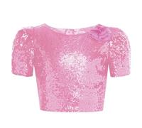 Xnihocha Kids Girl Sparkle Short Sleeve T-Shirt Crop Top for Holiday Birthday Concert Disco Dance Performance Pink