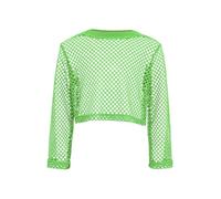 Xnihocha Kids Girls Long Sleeve Mesh Fishnet Shirts Hip Hop Street Dance Crop Tops See Through Breathable Party Blouses Green 9-10 Years