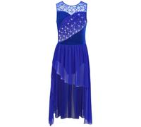 Xnihocha Lyrical Dance Dress for Girls Sparkle Floral Lace Ballet Skirt Leotard Sleeveless Figure Skating Dresses Blue 13-14 Years