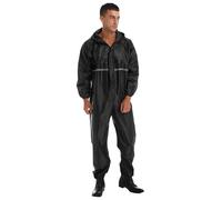 Xnihocha Men Work Overalls Waterproof Zipper Coveralls Reflective Strip Jumpsuit Long Sleeve Hooded Raincoat Black L