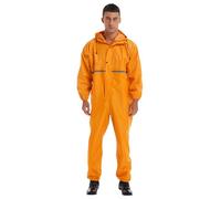Xnihocha Men Work Overalls Waterproof Zipper Coveralls Reflective Strip Jumpsuit Long Sleeve Hooded Raincoat Yellow M