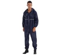 Xnihocha Men Work Overalls Waterproof Zipper Coveralls Reflective Strip Jumpsuit Long Sleeve Hooded Raincoat Navy Blue XL