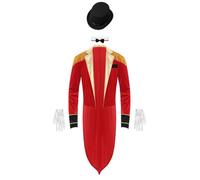 Xnihocha Mens Circus Ringmaster Costume Cosplay Tailcoat Jacket with Hat Collar Gloves Showman Fancy Dress Up Red M