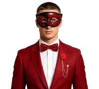 Xnihocha Unisex Mardi Gras Wedding Masquerade Accessory | Bow Tie,Masquerade Mask Set,Rose Lapel Pin,Wide Application for Various Occasions,Adjustable Fit,Mardi Gras Costume