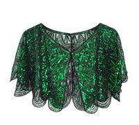 Xnihocha Women 1920s Sequin Shawl Wraps Sparkly Cropped Cardigan Bolero Shrug Evening Cape Flapper Cover Up Black Green One Size