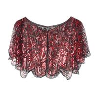 Xnihocha Women 1920s Sequin Shawl Wraps Sparkly Cropped Cardigan Bolero Shrug Evening Cape Flapper Cover Up Black Red One Size