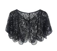 Xnihocha Women 1920s Sequin Shawl Wraps Sparkly Cropped Cardigan Bolero Shrug Evening Cape Flapper Cover Up Black One Size