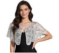 Xnihocha Women 1920s Sequin Shawl Wraps Sparkly Cropped Cardigan Bolero Shrug Evening Cape Flapper Cover Up White One Size