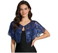 Xnihocha Women 1920s Sequin Shawl Wraps Sparkly Cropped Cardigan Bolero Shrug Evening Cape Flapper Cover Up Black Blue One Size