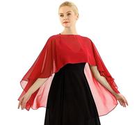 Xnihocha Women Chiffon Shawl Cape High-Low Tops Capelet Bridal Wedding Dance Party Evening Prom Dress Cover Up Red One Size