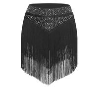 Xnihocha Women Tiered Tassels Skirt Latin Dance Skirts Tango Dance Performance Costume Rumba Samba Chacha Dancewear Black S