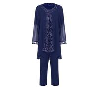 Xnihocha Women's 3 Pieces Dress Suit Chiffon Plus Size Mother of The Bride Trouser Suits Wedding Party Cocktail Outfits 02 Navy Blue XXL/2XL