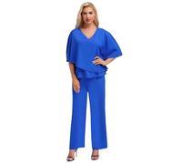 Xnihocha Womens Dressy Pants Suit V-Neck Irregular Top & Wide Leg Pants Two Piece Sets Wedding Guest Outfits Blue M