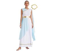 Xnihocha Women's Greek Toga Costume Halloween Dress Roman Robe Ancient Greece Toga Gown with Headwear Outfits Light Blue 3XL