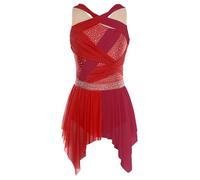 Xnihocha Women's Lyrical Dance Dress Asymmetrical Color Block Ballet Gymnastics Leotard Contemporary Ballroom Dance Costume Z Red S
