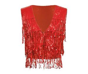 Xnihocha Women's Sequin Fringe Vest Glitter Tassel Sleeveless Open Front Waistcoat Causal Party Dance Clubwear Red M