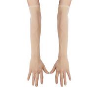 Xnihocha Women's Sheer Ultra-thin Mesh Mittens Stretchy Elbow Length Full Finger Opera Gloves Nude One Size