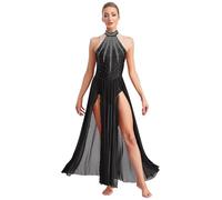 Xnihocha Womens Sleeveless Lyrical Dance Dress Maxi Skirt Leotard Sparkly Modern Contemporary Ballet Dancewear Black XXL