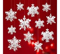 XNIVUIS 12 Pcs 3D White Snowflake Hanging Decorations, Christmas Ornaments, Paper Snowflake, Winter Wonderland Decorations for Birthday, Wedding, New Year, Party Accessories