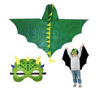 XNIVUIS 2 Pcs Dinosaur Costume for Kids, Dragon Cape Dinosaur Cape with Dino Mask, Dragon Wings Dragon Fancy Dress for Boys Girls 3-8 Years, Kids Dragon Costume for Halloween Carnival Party (Green)