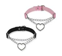 XNIVUIS 2 Pcs Gothic Choker Necklace Set, Punk Heart, Vintage Gothic Punk Choker, Adjustable (Black, Pink)