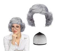 XNIVUIS 2 Pcs Granny Wig with Wig Cap, Old Lady Fancy Dress Granny Costume for Adults for Halloween Cosplay Carnival World Book Day