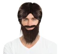 XNIVUIS 2 Pieces Mens Wig with Fake Beards Hangover Wig Brown Wig Brown Beards Elvis Wig Heartthrob Wig Carnival Wig Fancy Dress Short Wig 60s 70s 80s Costume Accessories for Carnival Party(Brown)