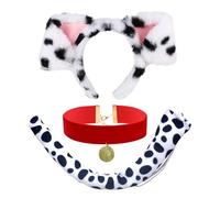 XNIVUIS 3 Pcs Dog Costume Set, Dalmatian Costume with Dog Ears Headband and Tail, Velvet Collar for Kids, Adults, Halloween, Carnival, Party, Cosplay (White)