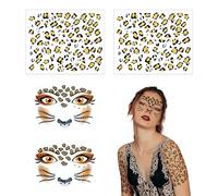 XNIVUIS 4 Pieces Leopard Face Art and Tattoo Stickers, Temporary Tattoos, Glitter Face Stickers for Festival, Party, and Stage
