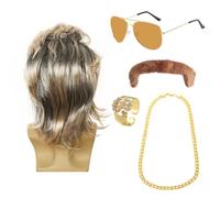 XNIVUIS 5 Pcs Hippie Costume Set, Rockstar 80s Fancy Dress Men, Rockstar Retro Blonde Rocker Wig 70s 80s Costume Accessories for Men Women, 70s 80 Disco Costume Wigs Rocker Halloween (5 Pcs)