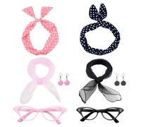 XNIVUIS 8 Pcs 50s Costume Accessories, Pink Ladies Fancy Dress, 50s Fancy Dress Retro Accessories Set, 1950s Accessories for Women Pink, for Girl Women Retro Party Decor (Pink, Black) (Pink, Black)