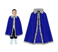 XNIVUIS King Costume Kids Prince Cape King Robe Queen Coat Velvet Coat, Nativity King Costume Wise Man Costume for Kids, Velvet Cloak for Boys Girls for Halloween Christmas Cosplay, 80cm (Blue)
