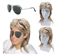 XNIVUIS Mullet Wig 70s Disco Party Mens Wig Long Curly Men Wigs Mullet Fancy Dress wig, Mens wigs, for 70s 80s Disco Halloween Carnival Cosplay Party fancy dress up (2 Pcs)