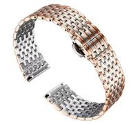 XNJIADVSY 12-22mm Solid Stainless Steel Watch Strap Band Compatible With Tissot Compatible With Longines Compatible With DW Classic Women Men Bracelet With Butterfly Buckle(Silver and rose gold,18mm)