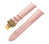 XNJIADVSY Compatible With Litchi Grain Soft Leather Strap Butterfly Buckle Blue Brown Purple 14mm 16mm 18mm 20mm 22mm Watch Accessories(Pink gold buckle,20)