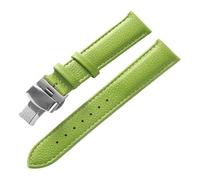 XNJIADVSY Compatible With Litchi Grain Soft Leather Strap Butterfly Buckle Blue Brown Purple 14mm 16mm 18mm 20mm 22mm Watch Accessories(Apple green,13)