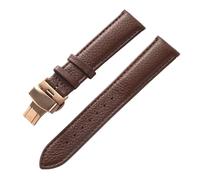 XNJIADVSY Compatible With Litchi Grain Soft Leather Strap Butterfly Buckle Blue Brown Purple 14mm 16mm 18mm 20mm 22mm Watch Accessories(Dark brown rose,14)