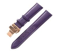 XNJIADVSY Compatible With Litchi Grain Soft Leather Strap Butterfly Buckle Blue Brown Purple 14mm 16mm 18mm 20mm 22mm Watch Accessories(Violet Rose Buckle,19)
